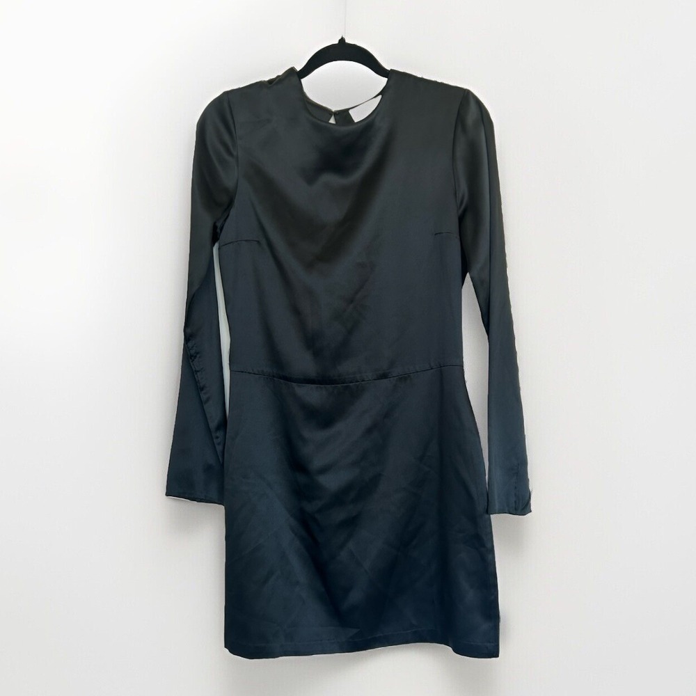 Adam Lippes Black‎ Silk Satin Mini Dress 8 Quiet Luxury Classic Minimalist Party